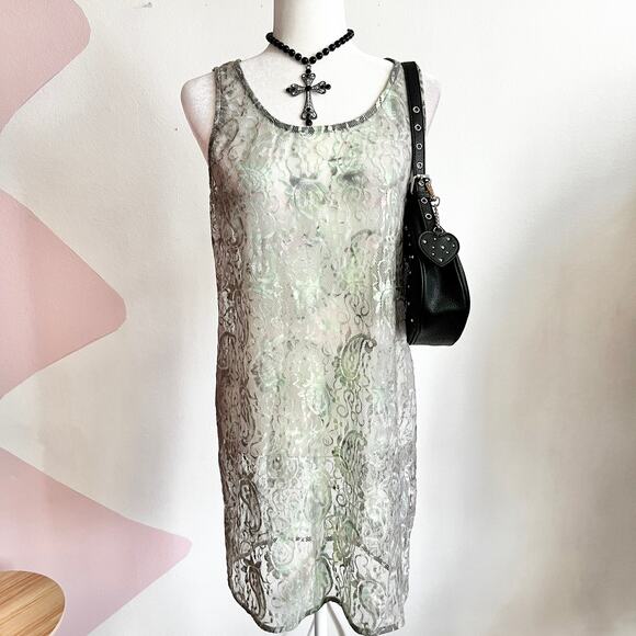 Green Lace Paisley Dress, Boho, Romantic, Cottagecore, Fairycore, Indie, Medium - Picture 1 of 6